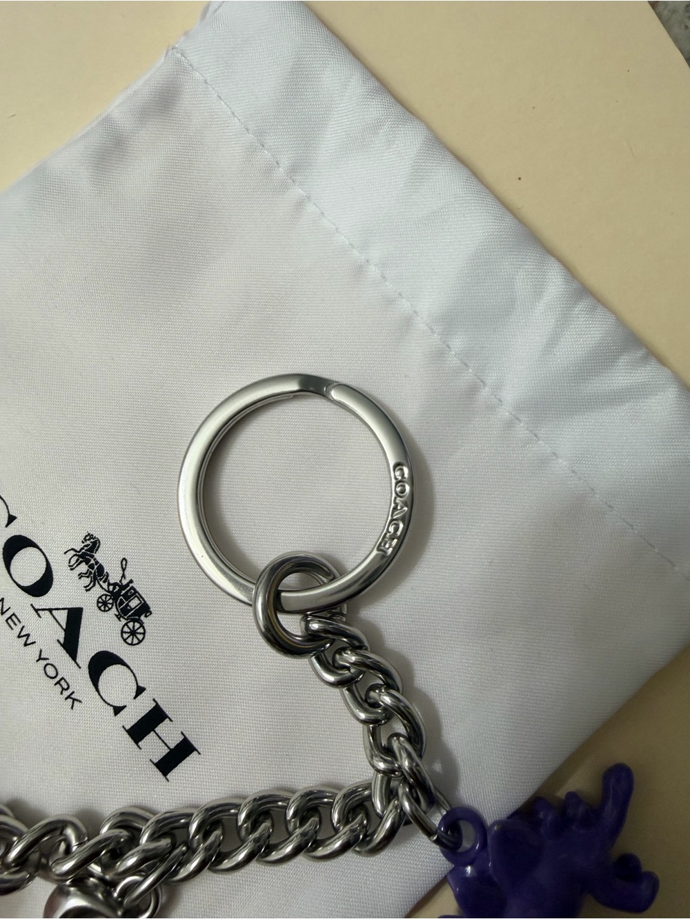 Coach Silver Chain Keyring with Purple Dino and Multicolor Charms - Picture 4 of 4